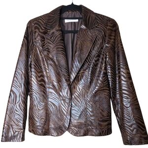 Brown Zebra Print Suede-Look Women's Jacket